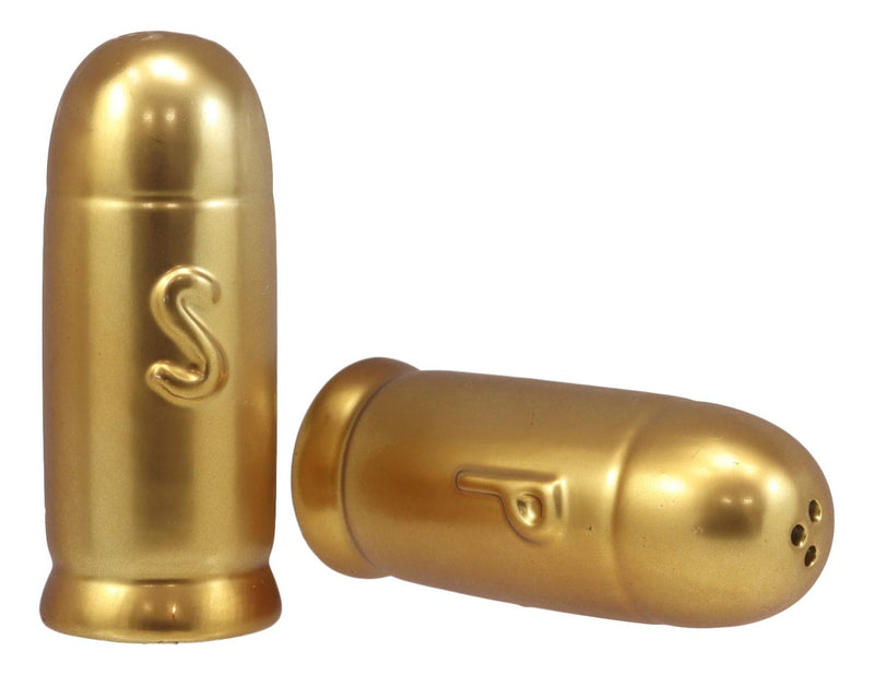 Western Cylindrical Ammo Shells Gold Tone Bullets Ceramic Salt And Pepper Set