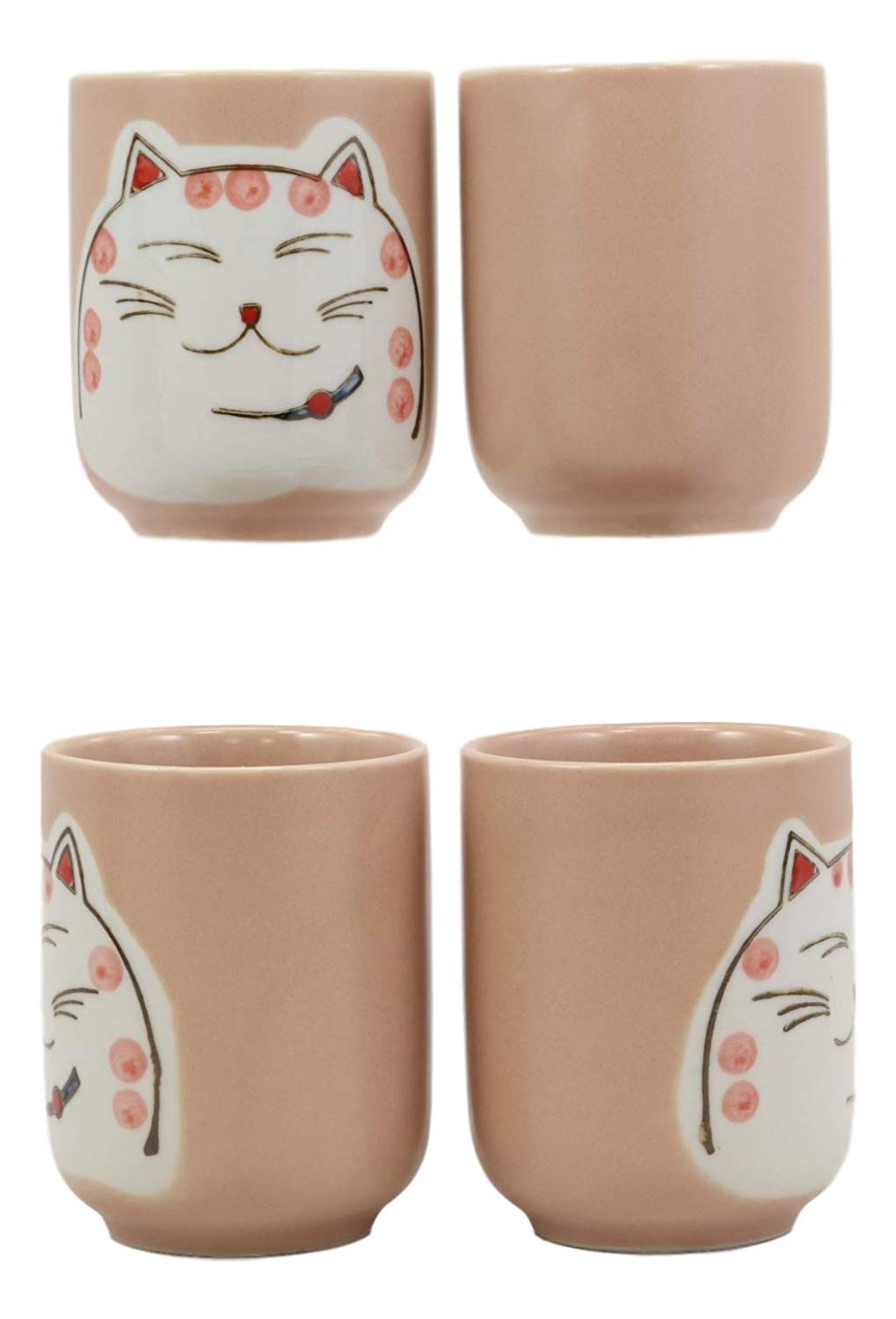 Maneki Neko Lucky Beckoning Cat Matte Pink 20oz Ceramic Tea Pot and Cups Set