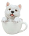 Realistic White Westie Dog in Teacup Statue 6"H Pet Pal West Highland Terrier
