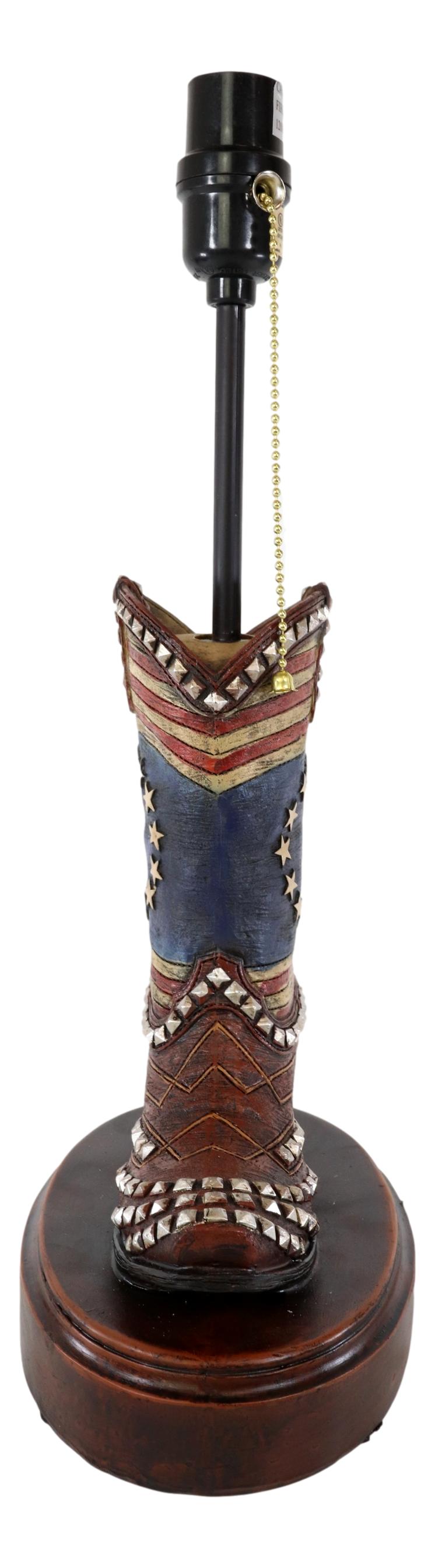 Western Patriotic American Flag Stars Stripes Cowboy Boot Table Lamp With Shade