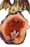 Metallic Red Iridescent Dragon On Faux Geode Rock Quartz Crystal Cove Figurine