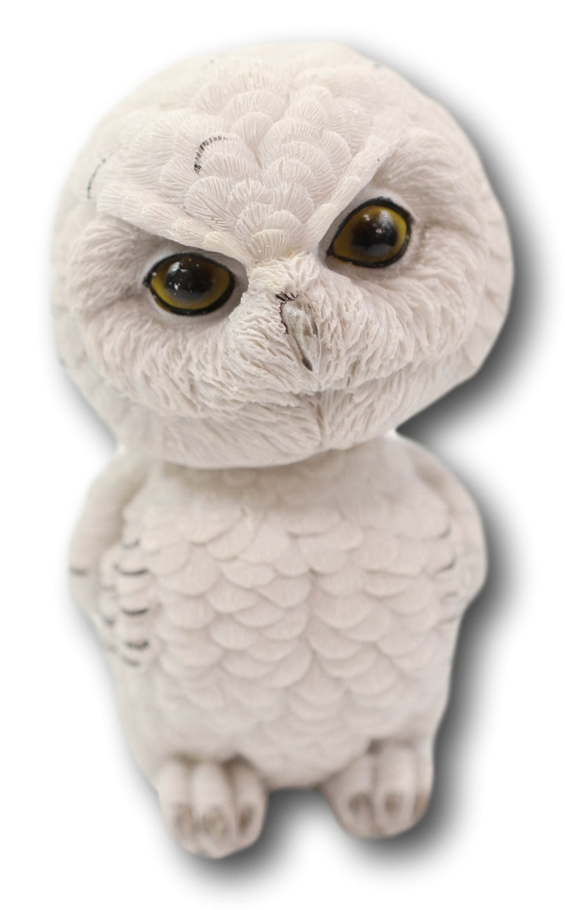 Adorable Chibi Angry Snow White Owl Standing Bobblehead Figurine Bird Decor 6"H