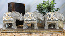 Ebros Feng Shui 3 Silver Geometric Elephants Statue W/ Tapestry Blanket Design