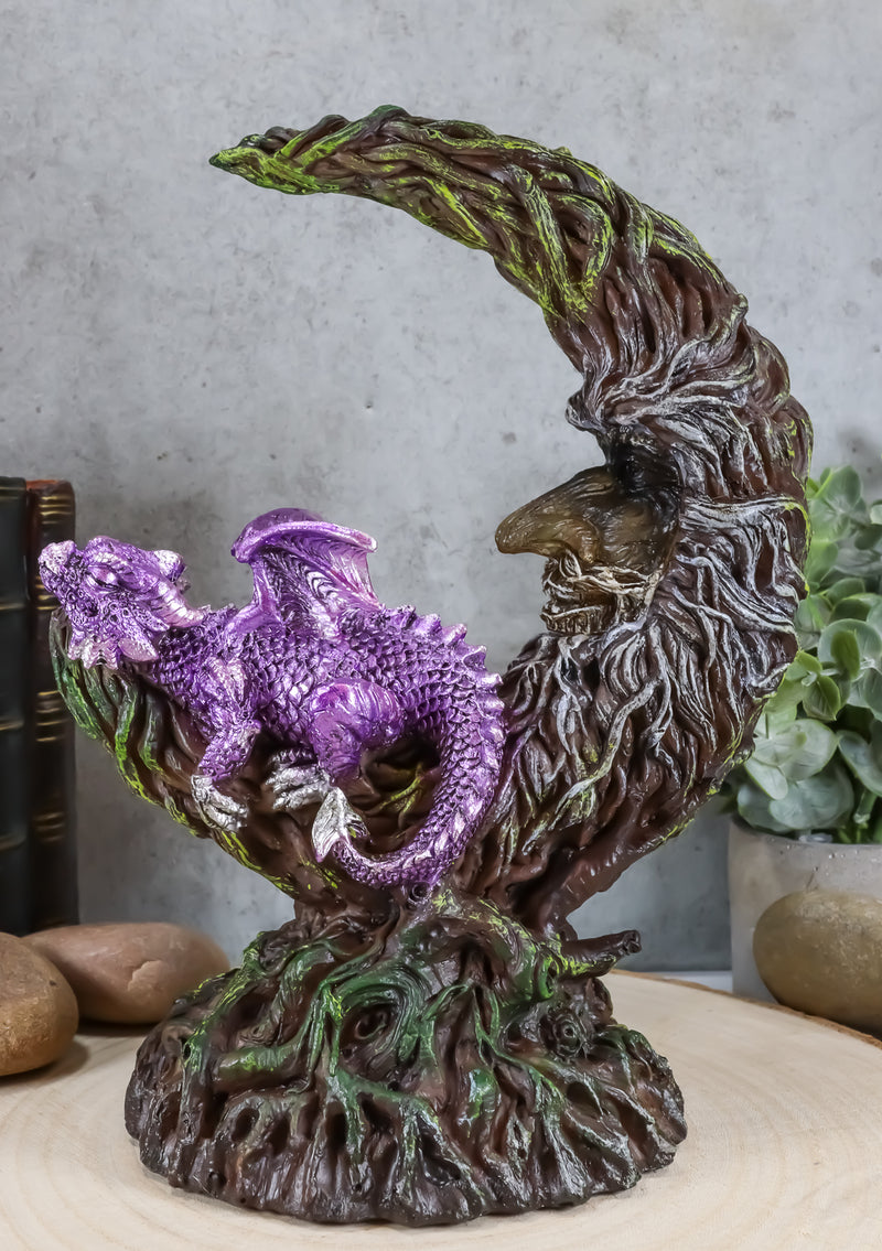 Ebros Purple Dream Dragon Nestling in Greenman Crescent Moon LED Figurine