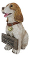 Tan And White English Cocker Spaniel Dog With Welcome Jingle Collar Sign Statue