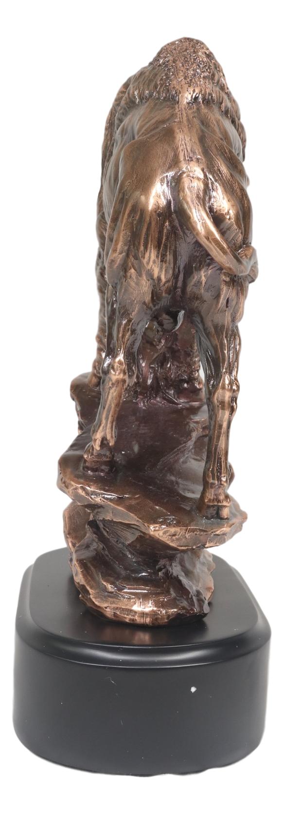 Buffalo Jump American Bison On Cliff Edge Bronze Electroplated Finish Statue - Ebros Gift