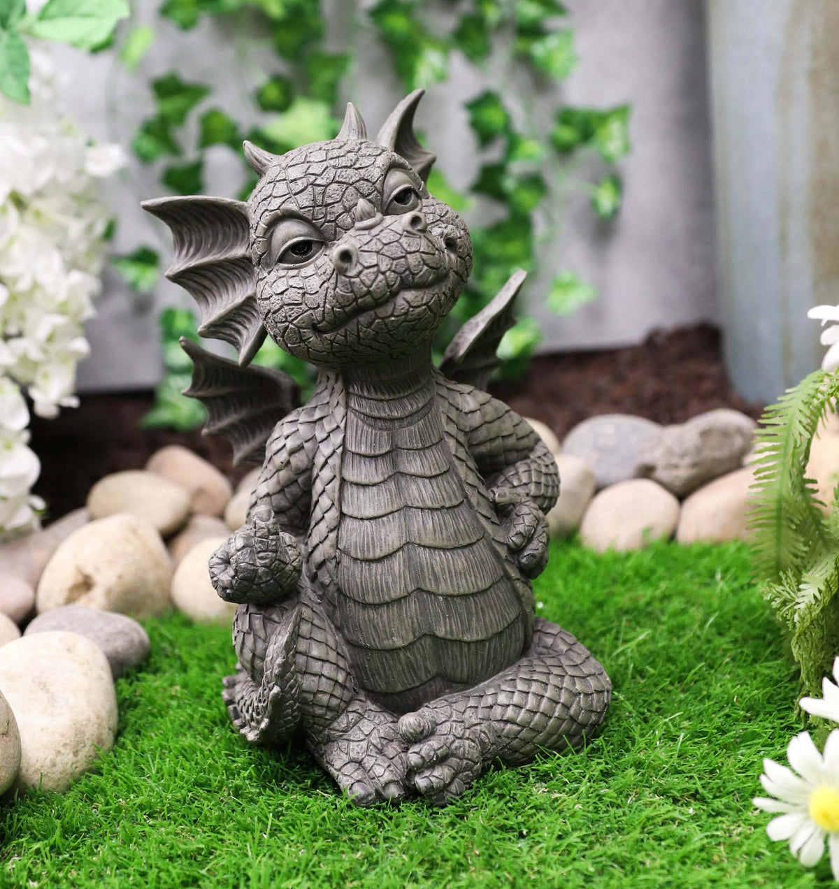 Keep Off Flip The Bird Rude Baby Dragon Sitting Statue 10"H Fairy Garden Decor - Ebros Gift