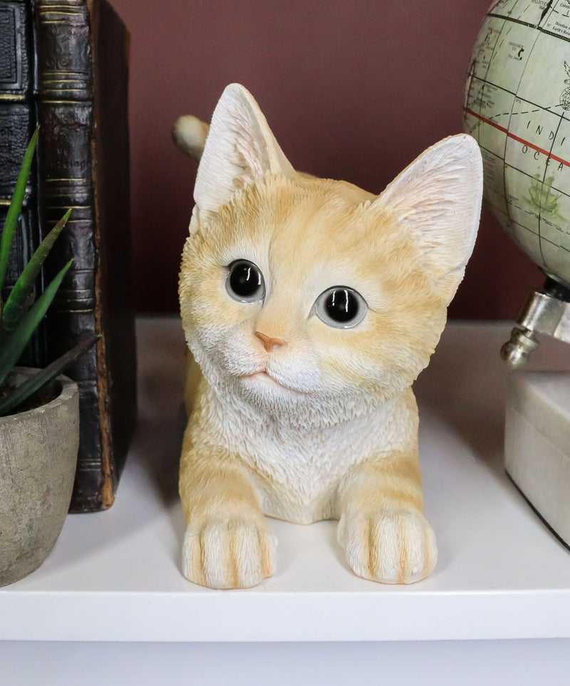 Pet Pal Playful Crouching Feline Orange Tabby Cat Kitten Figurine W/ Glass Eyes