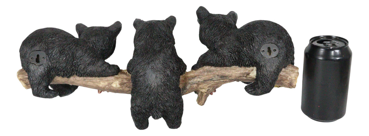 Rustic Western Forest Black Bear Cubs Frolic Dangling On Tree Branch Wall Decor