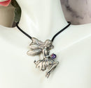 Ebros Enchanted Fairy  Holding Purple Gem Medallion Necklace Accessory Jewelry