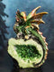 Metallic Green Iridescent Wyrmling Dragon On Faux Geode Crystal Rock Figurine