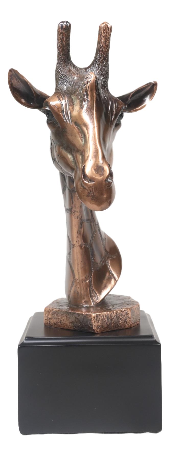 Wild Safari Giraffe Head Bust Electroplated Bronze Finish Statue With Base - Ebros Gift