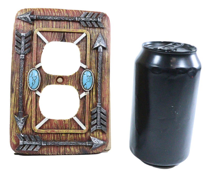 Faux Wood Tribal Indian Turquoise 4 Arrows Double Receptacle Outlets Plates Set