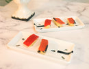 Ebros Japanese White Neta Zara Porcelain Sashimi Chef Serving Plate 2-PK For Sushi Box