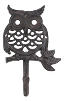 Ebros Cast Iron Rustic  Great Horned Owl On Twig Wall Coat Keys Leash Hook