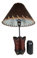 Rustic Western Faux Tooled Leather Cowboy Boots With Conchos Desktop Table Lamp