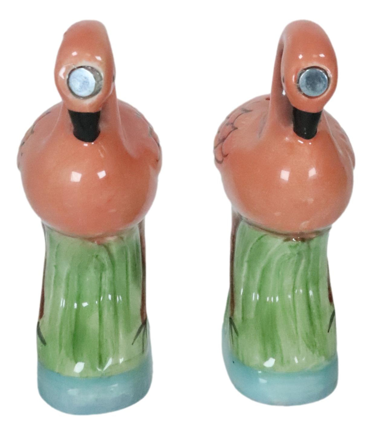 Ceramic Tropical Paradise Birds Love Pink Flamingos Salt and Pepper Shakers Set
