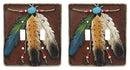 Ebros Southwestern Native 3 Feathers Double Toggle Switch Plate Cover Set Of 2 - Ebros Gift