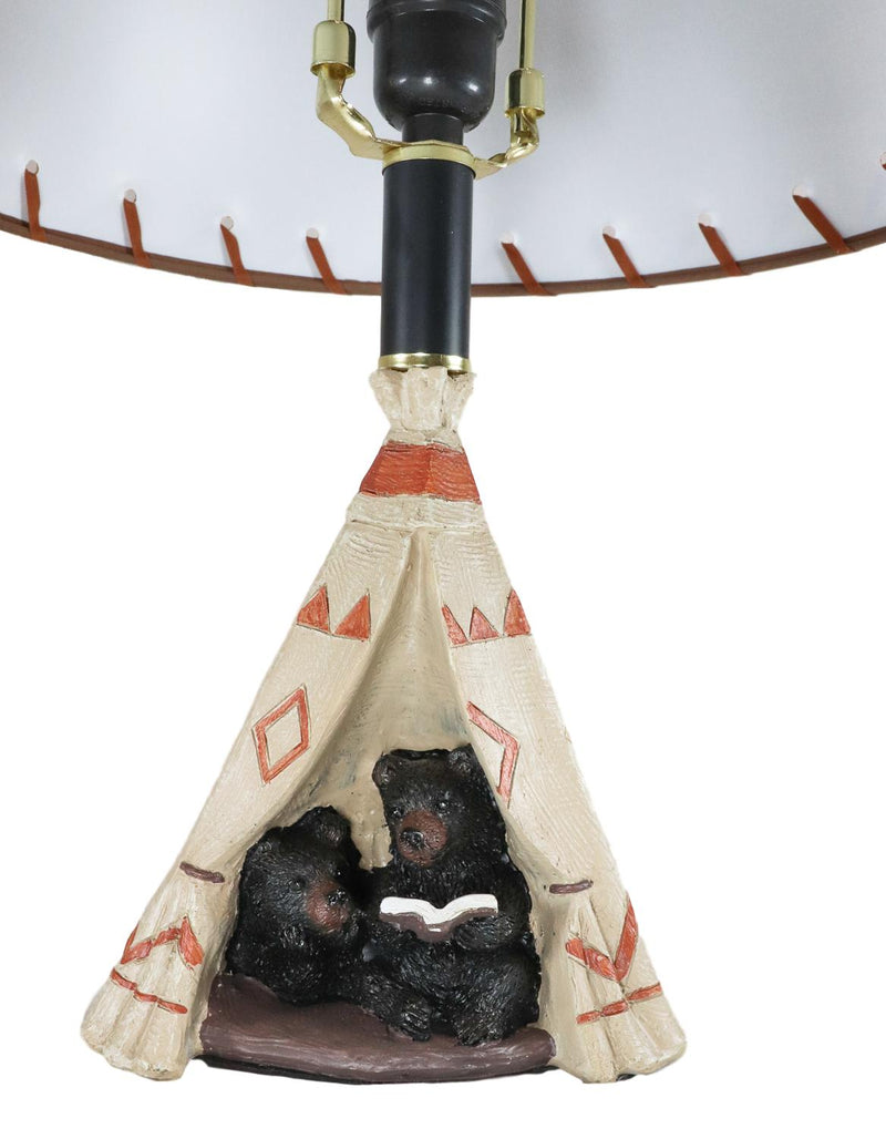 Campfire Story Time Bear Cubs Reading In Teepee Hut Rustic Table Lamp With Shade