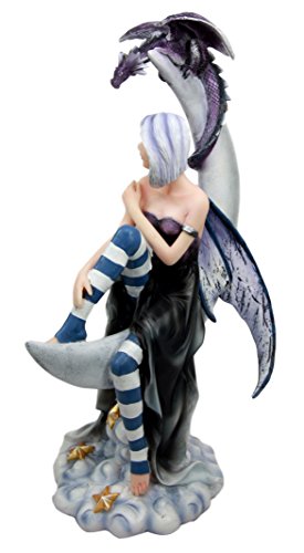 Ebros Gift Large Celestial Crescent Moon Fairy With Pet Dragon Figurine 13"H