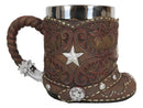 Rustic Western Cowboy Boot W/ Lone Star And Spur Faux Tooled Leather Coffee Mug