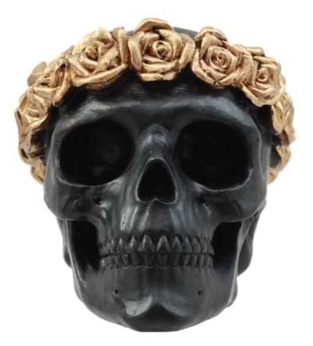Day of The Dead Copper Rose Laurel Black Skull Figurine DOD Sugar Skull Decor - Ebros Gift