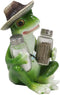 Ebros Green Toad Tree Frog With Sombrero Glass Salt Pepper Shakers Holder Set