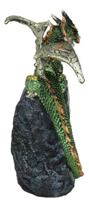 Metallic Green Iridescent Dragon On Faux Geode Rock Quartz Crystal Cove Figurine