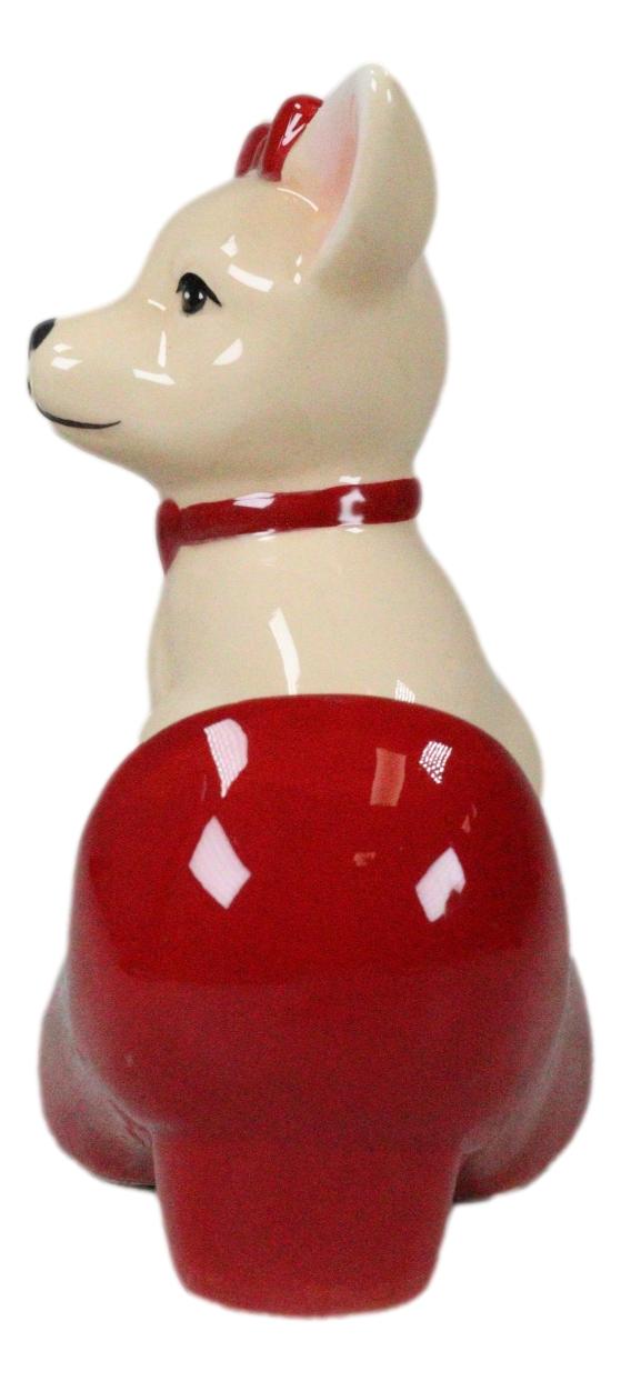 Red Ribbon Chihuahua In Red Pump Heel Shoe Salt And Pepper Shakers Ceramic Set