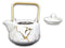 White Faux Marble With Gold Veins Ceramic Tea Pot And Cups With Tray Set For 4