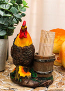 Country Farm Rooster With Wooden Pail Toothpick Holder Statue With Toothpicks