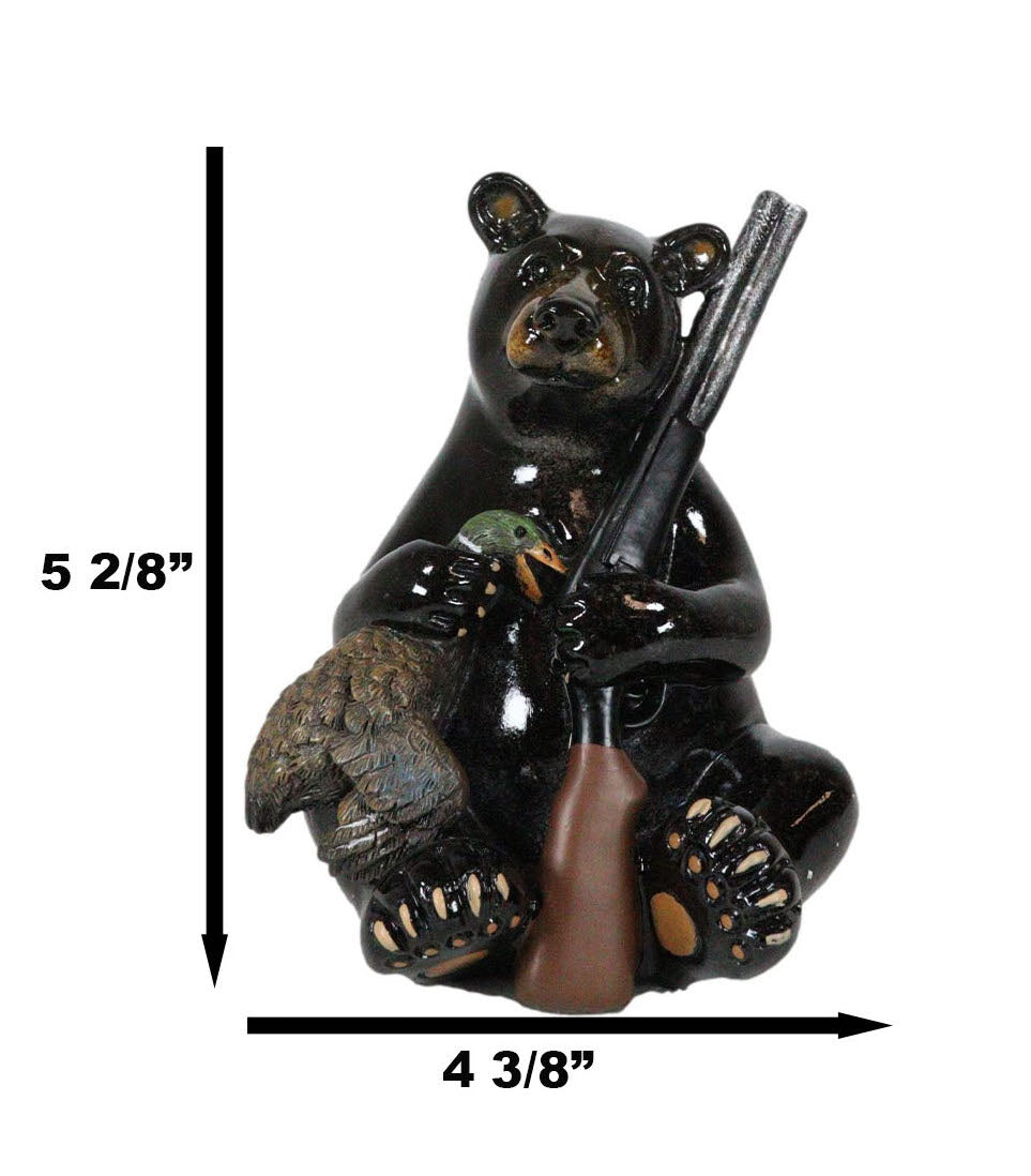 Western Rustic Hunter Black Bear Holding Shotgun And Mallard Duck Figurine Decor