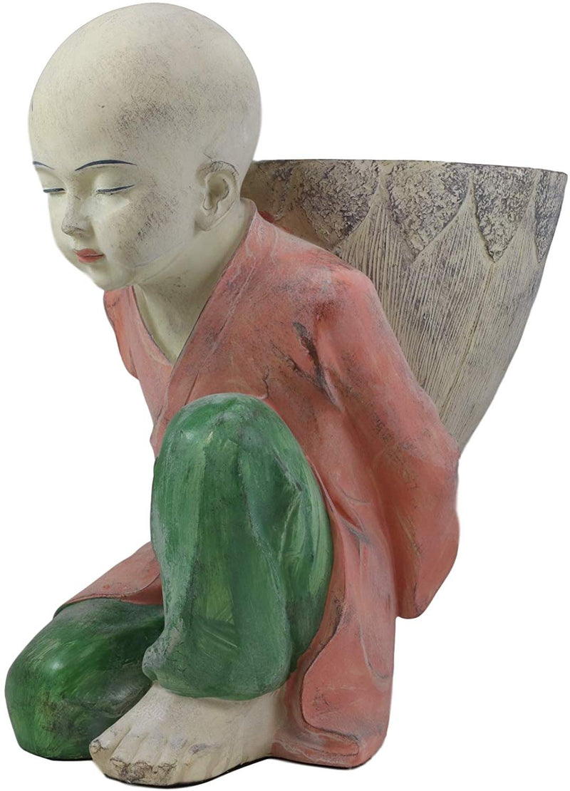 Ebros 13.5" Tall Jizo Buddha Monk Kneeling with Flower Planter Pot Vase Statue - Ebros Gift