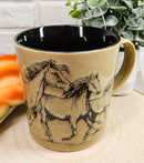 Ebros Rustic Western Wild Running Horses Abstract Art Coffee Tea Drinking Mug
