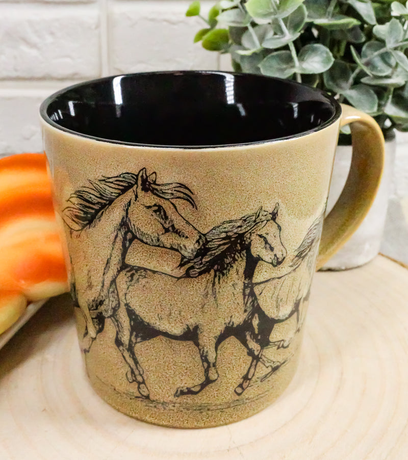 Ebros Rustic Western Wild Running Horses Abstract Art Coffee Tea Drinking Mug