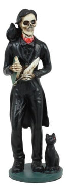 Ebros Gothic Day Of The Dead Edgar Allan Poe Statue With Raven Skeleton Figurine 5.5"H