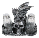 Medieval Dragon On Oversized Skull By Castle Towers Salt Pepper Shakers Holder