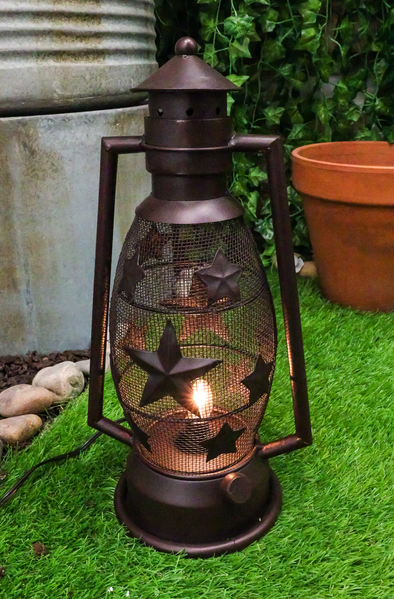 Old Fashioned Rustic Western Stars Electric Metal Lantern Lamp Or