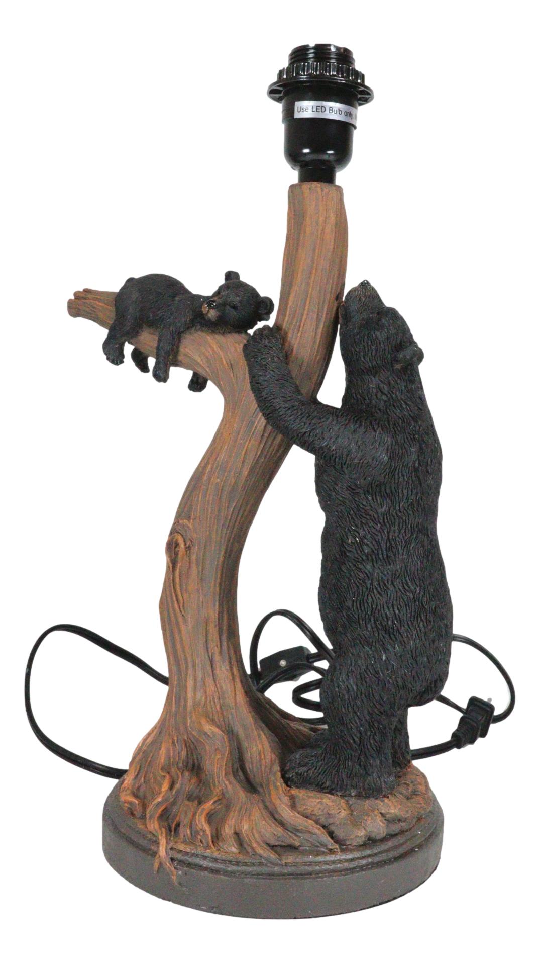 Rustic Cabin Mama Bear And Sleeping Cub On Tree Branch Table Lamp W/Shade Decor
