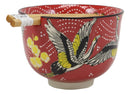 Red Sky Flying Crane Bird Ramen Noodles 5"D Soup Rice Bowl With Chopsticks Set