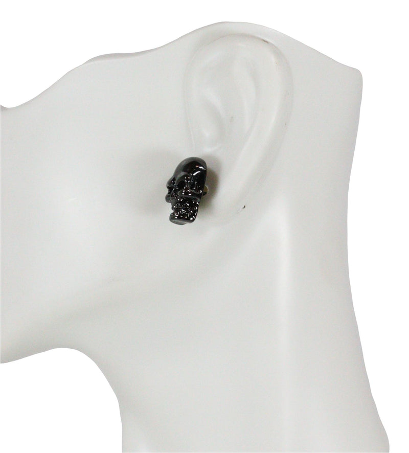 Ghastly Gothic Evil Grinning Skulls Gunmetal Stud Earrings Metal Pewter Alloy
