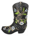 Western Cowboy Black Tooled Leather Floral Vines Cowboy Boot Pen Holder Vase