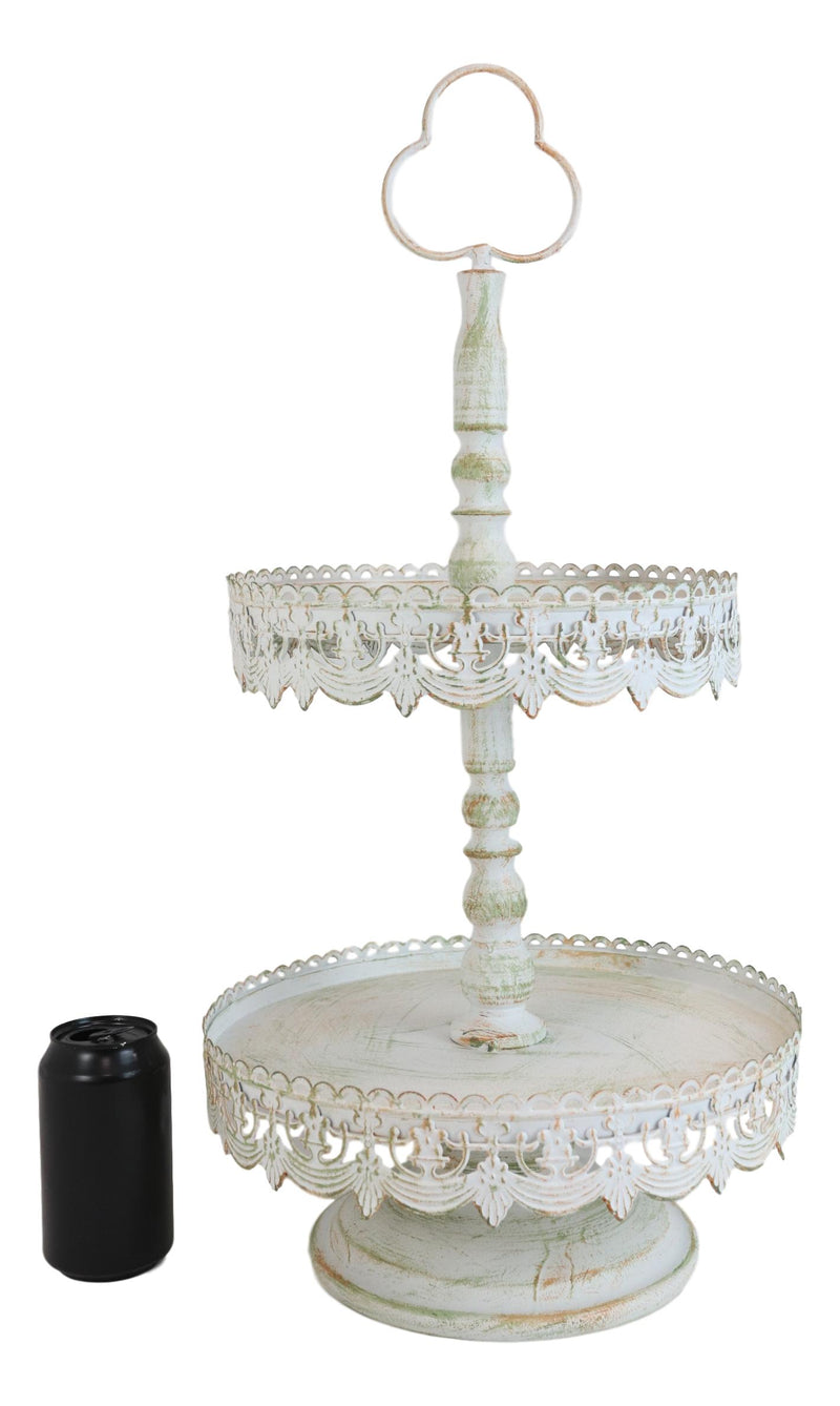 Rustic French Country 2 Tiered Dining Tabletop Metal Food Serving Platter Tray