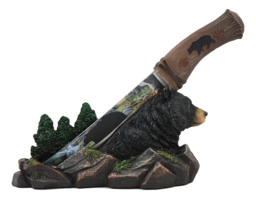 Black Bear In Mountain Forest Landscape Statue With Large Letter Opener Dagger - Ebros Gift