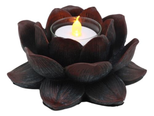 Ebros Lotus Meditation Flower Tea Light Candle Holder 4.5"W (Bronze Patina)