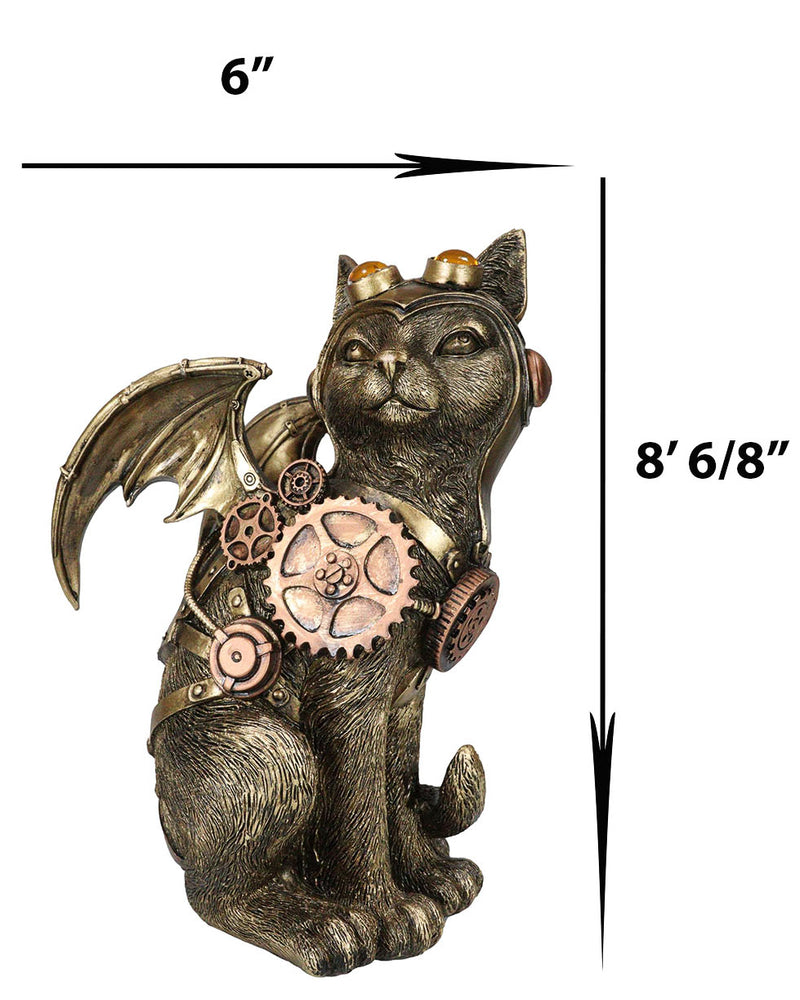 Steampunk Cat Aviation Pilot With Geared Mechanical Clockwork Wings Figurine