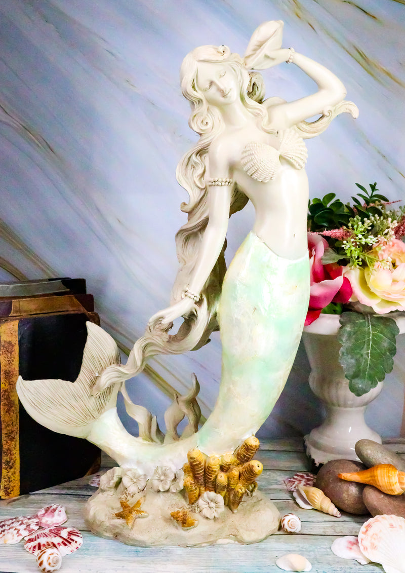 Ebros Large Ocean Turquoise Mermaid Listening To Sconce Shell Figurine 17.5"H