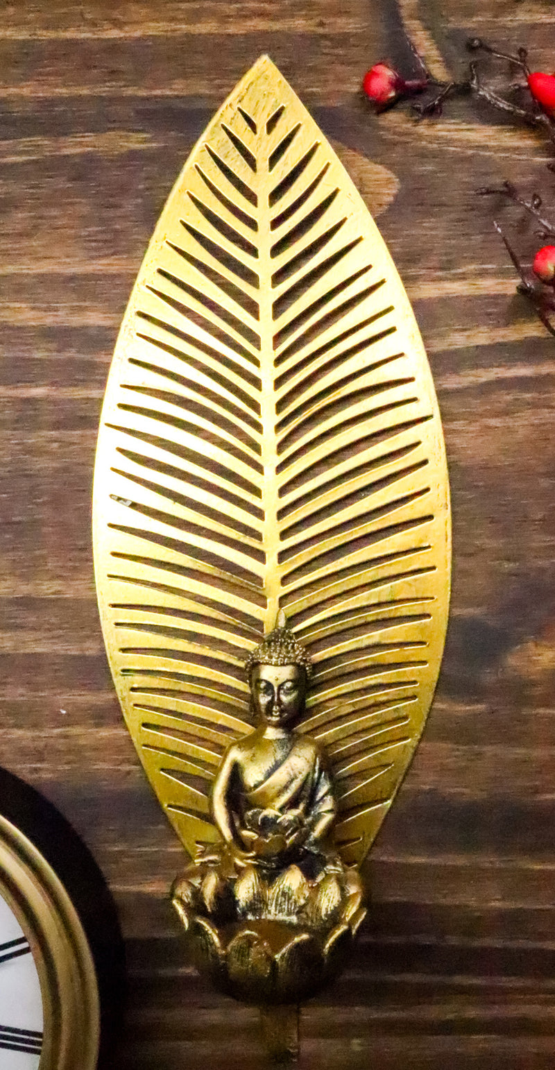 Ebros Meditating Buddha On Lotus With Leaf Tea Light Votive Candle Holder Wall Decor