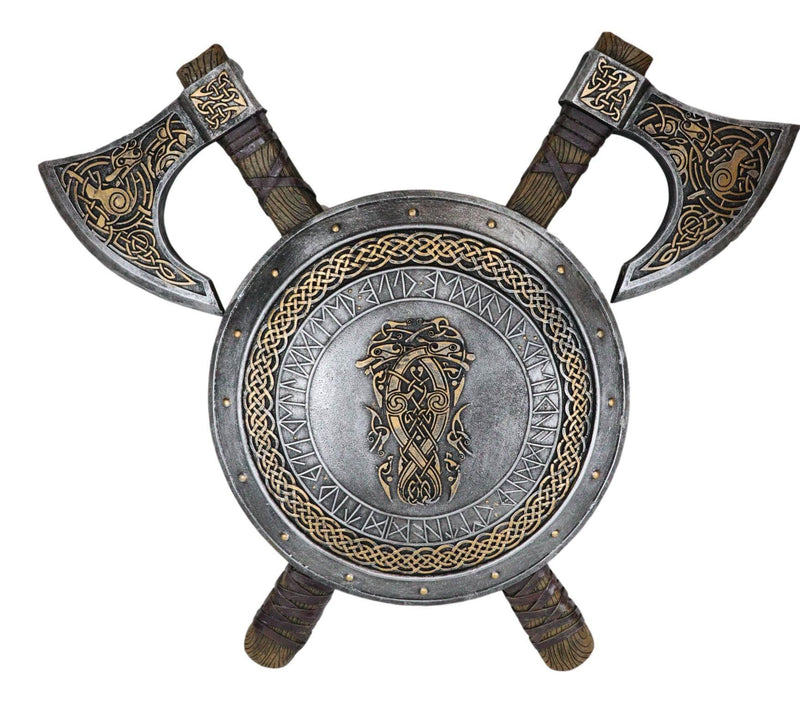 Ebros Viking Warrior Coat of Arms Ragnar Serpent Shield With Crossed Axes Plaque