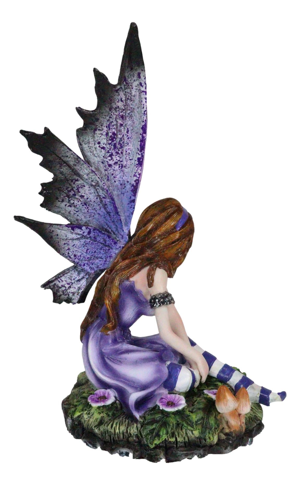 Toadstool Garden Lavender Purple Girl Fairy With Flitting Butterfly Figurine